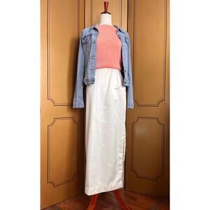 Long satin skirt in white, size 12